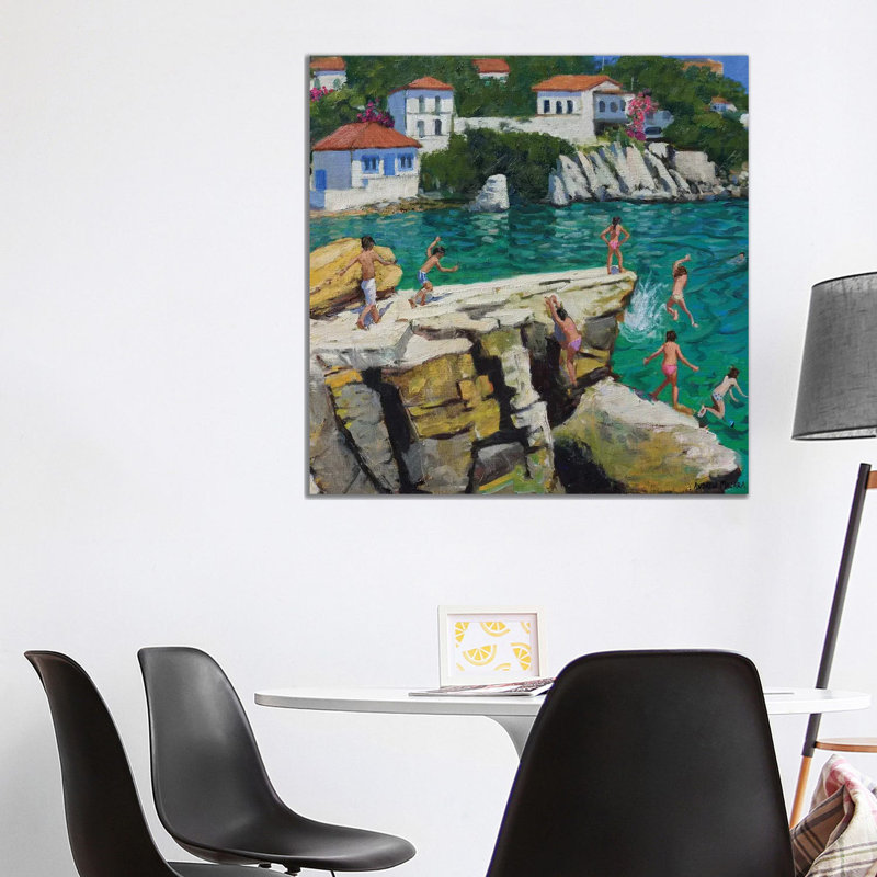 Jumping into the Sea, Plates, Skiathos 1 Piece Wrapped Canvas Painting, 93.98 cm H x 93.98 cm W x 3.175 cm D