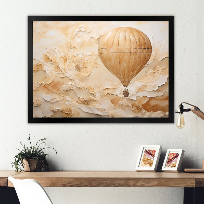Minimalisme, montgolfière, voyages sur toile, Cadre simple noir, H 34 po x l 44 po x P 1,5 po