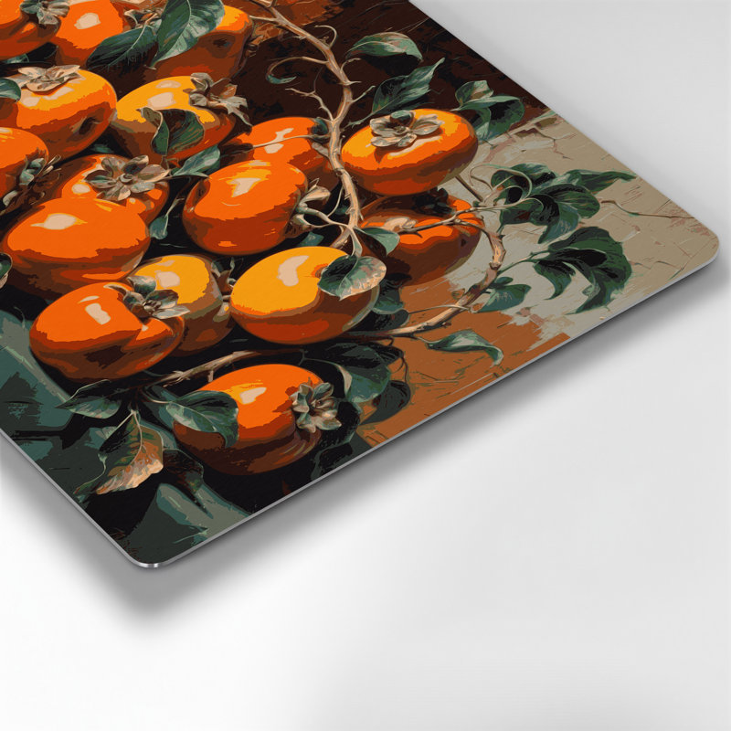 Art mural en métal noir Fruit kaki, H 11 po x l 14 po