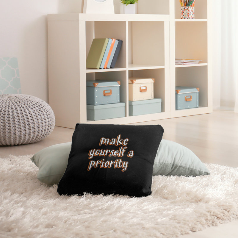 Coussin décoratif intérieur/extérieur self love, Orange, 26 po x 26 po