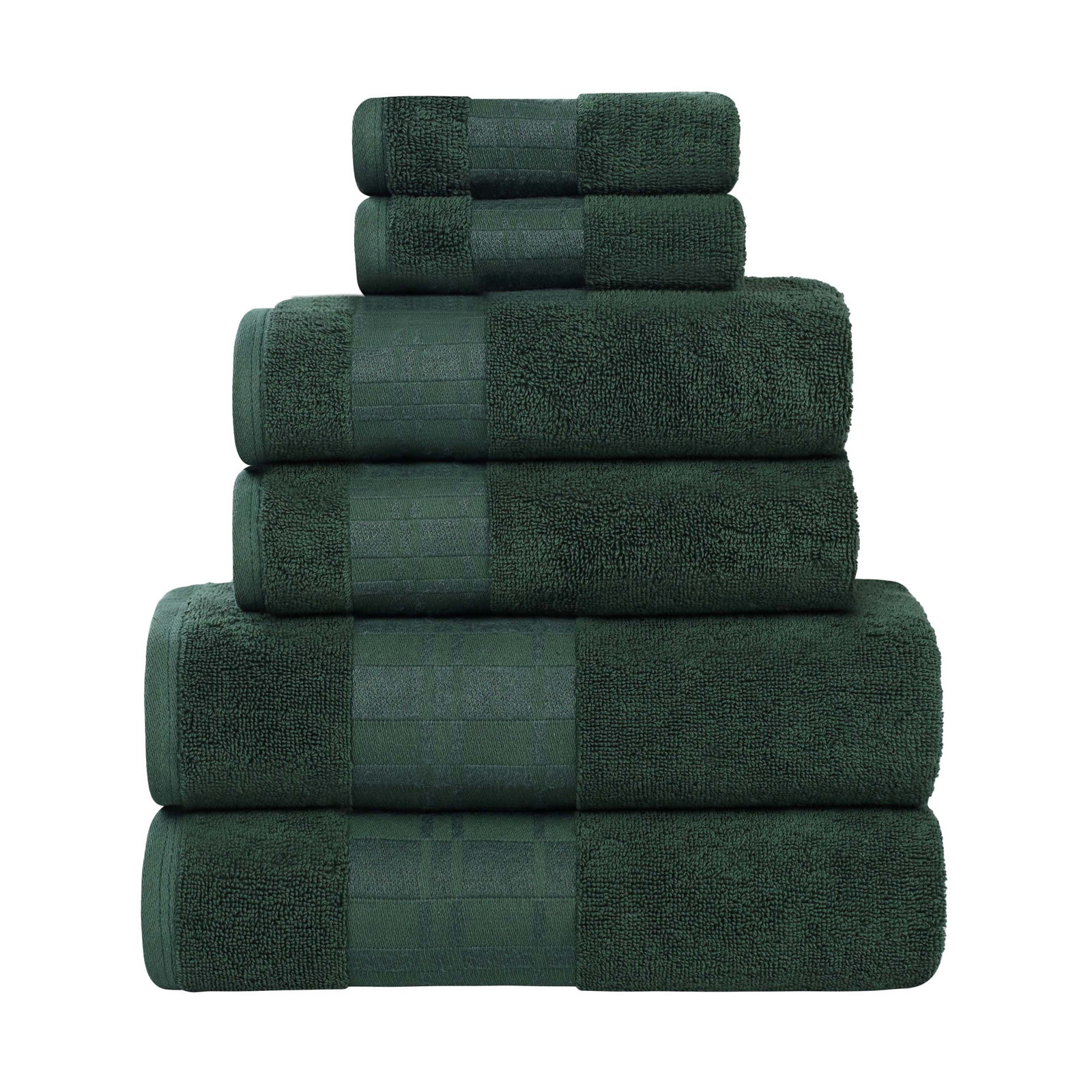 Mikira 6-Piece Geometric Border Towel Set, Forest Gray