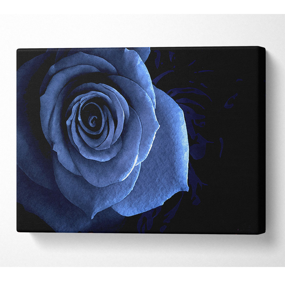 Blaue Rose auf Schwarz - Druck