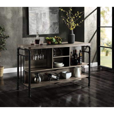 Table à hauteur de comptoir avec table en bois composite, finition grise et chêne, 63 po Profondeur de l'emballage des tiroirs