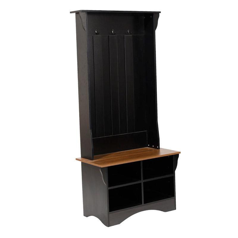 Arisbeth Hall Tree with Bench, 3 Single Storage Hooks, and 4 Lower Storage Cubbies, Black