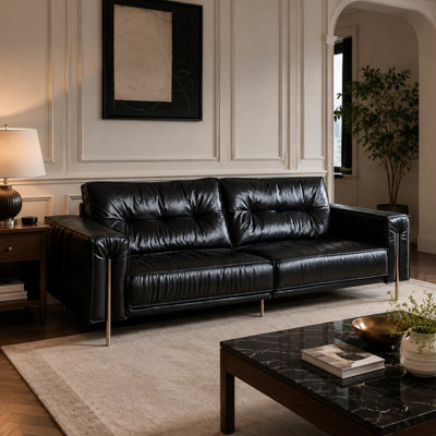 Modern Family Style Sofa with Leather Match Upholstery Soft Cushions Comfortable Seating Durable Frame Stylish Design Ideal for Living Room or Lounge Area