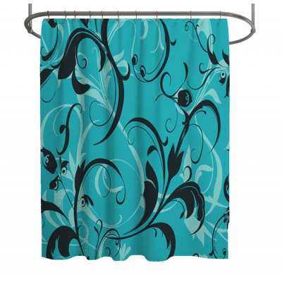 Turquoise Flourish Illustration Floral Shower Curtain