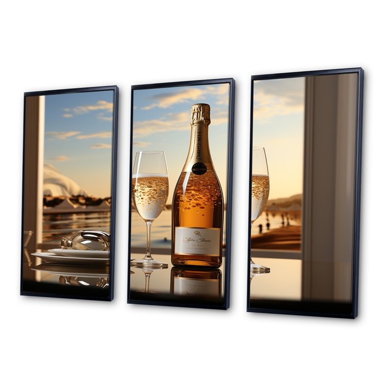 Bulles de rêves I - ensemble d'impressions murales vin et champagne, Cadre flottant noir, H 40 po x l 60 po