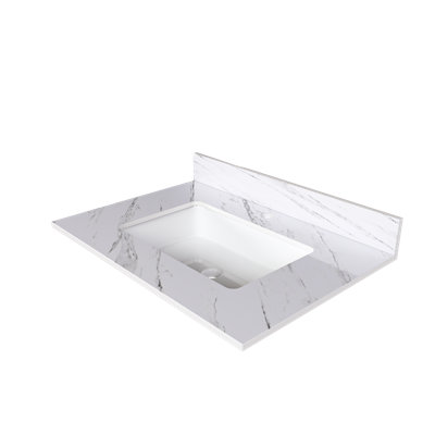 Dessus de meuble-lavabo blanc Hensleyra avec trou de robinet pré-percé et pierre frittée durable (évier seulement)