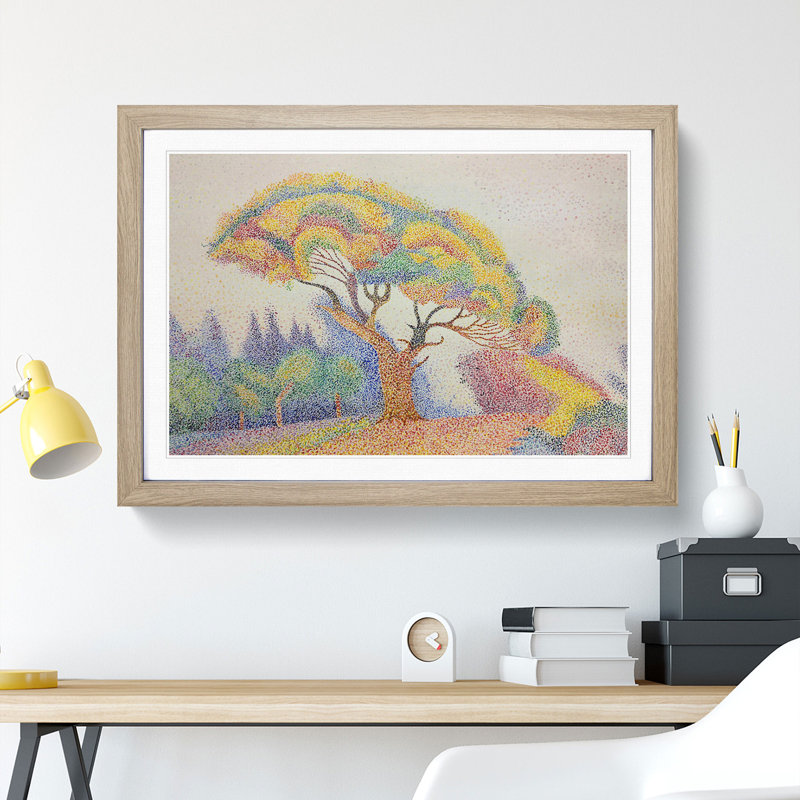 Colourful Tree by Paul Signac - Picture Frame Graphic Art, 27cm H x 36cm W x 2cm D, Oak Framed