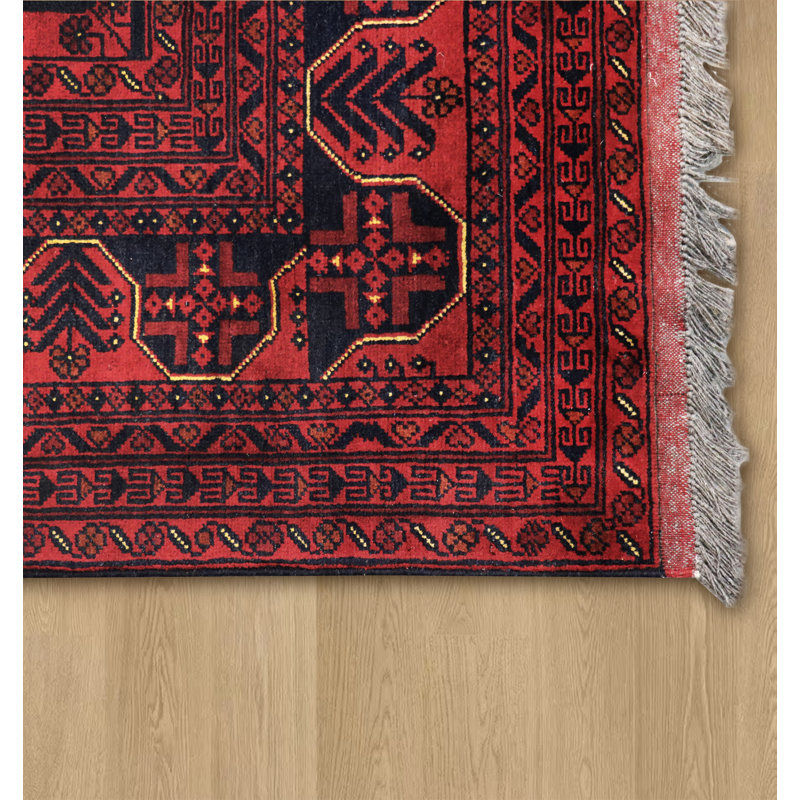 Yamoud Hand-Knotted Burgundy Lamb's Wool Area Rug