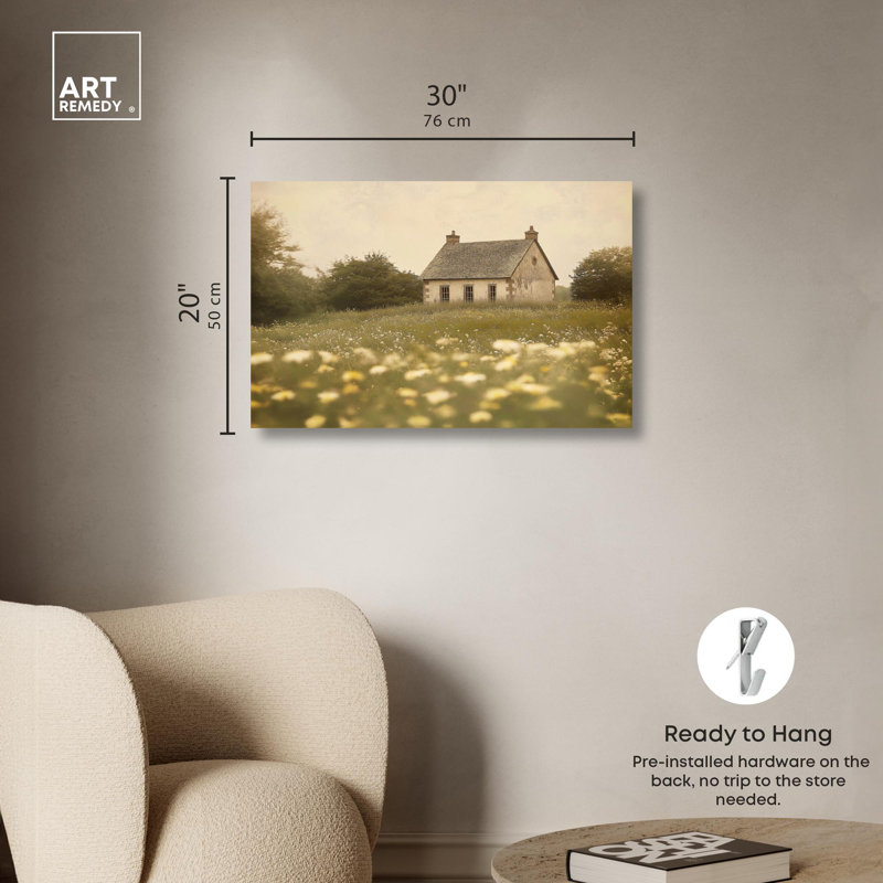 Pastoral Whimsy Beige and Green Landscape Canvas Art