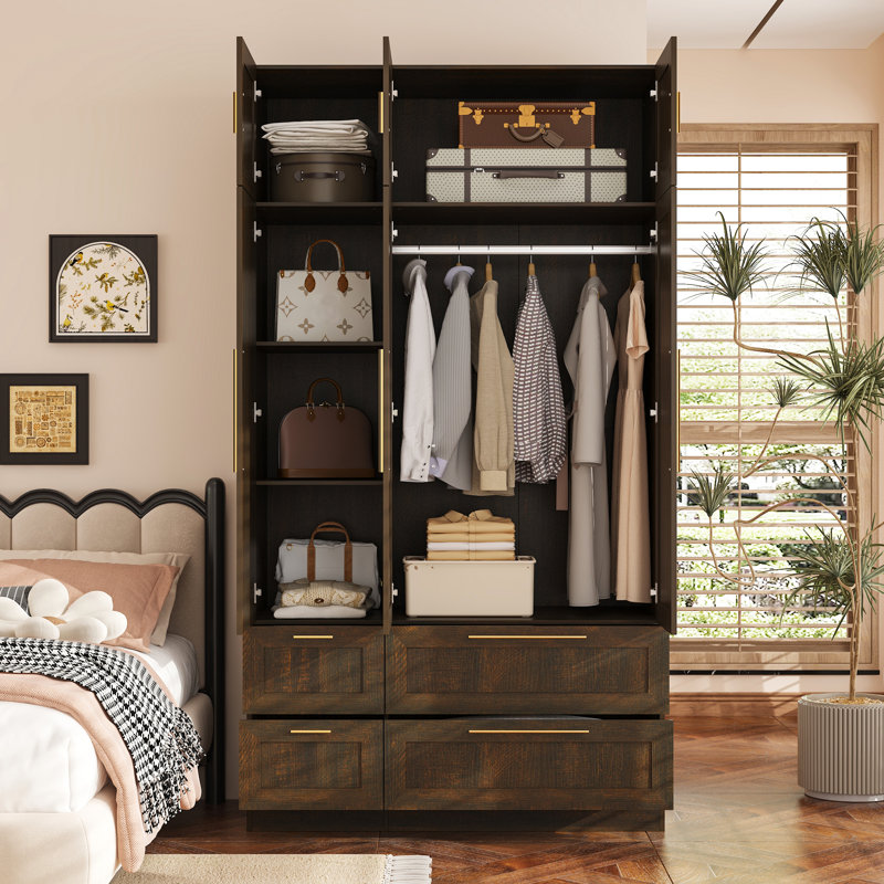 Garde-robe élégant avec armoire supérieure et un miroir, Brun