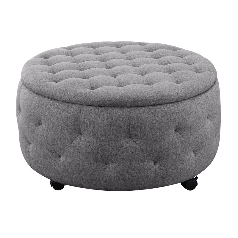 Rond gris foncé avec plateau réversible et 4 repose-pieds latéraux, multi-usage comme repose-pieds ou siège supplémentaire, peut supporter 250 lb, fabriqué à partir de bois francs sélectionnés, coins renforcés, largeur de produit de 36 po, profondeur,