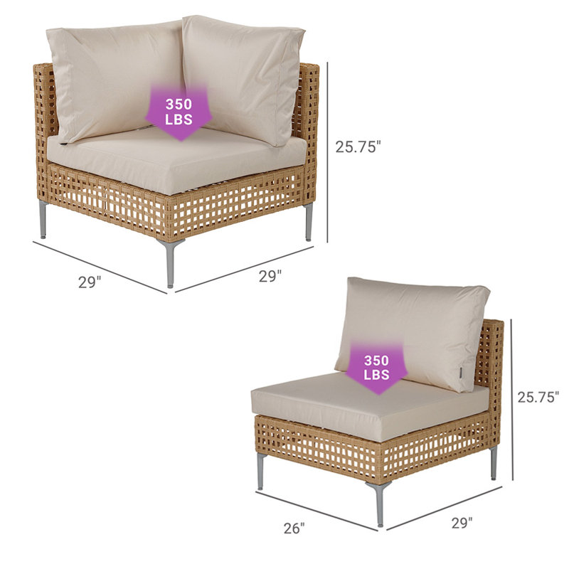 Ikeam 29" W Outdoor Wicker Sectional, Beige/Natural