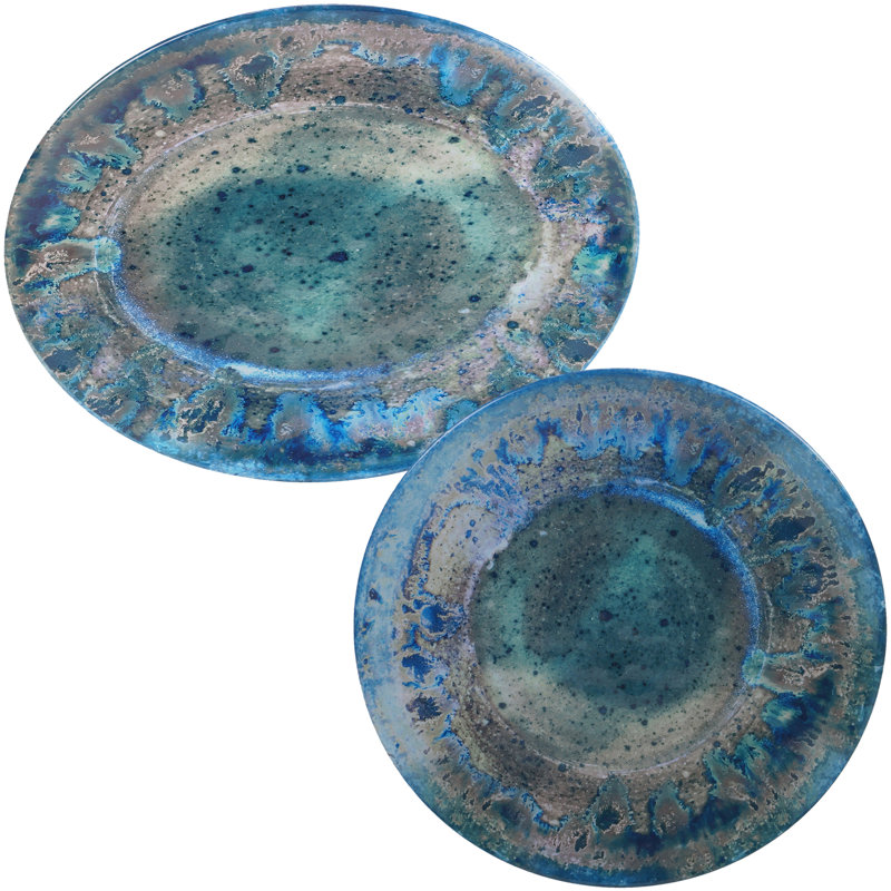Ensemble de 2 plateaux certifiés International Radiance, Bleu sarcelle