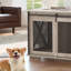 Meuble en bois pour cage de cage de chien avec porte de grange coulissante-1421840617