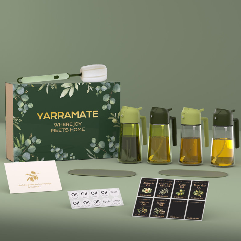  Ensemble de 4 pulvérisateurs d'huile en verre vert et transparent, deux distributeurs de cuisine rechargeables, 16 oz