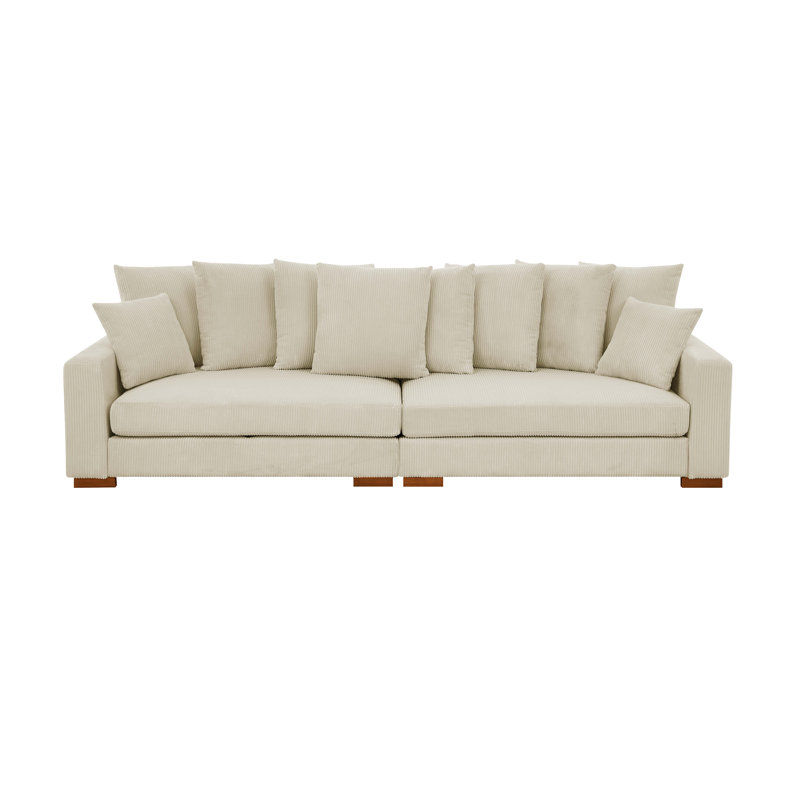 Catasha 116'' Square Arms CAL117 Compliant Sofa, Cream Corduroy