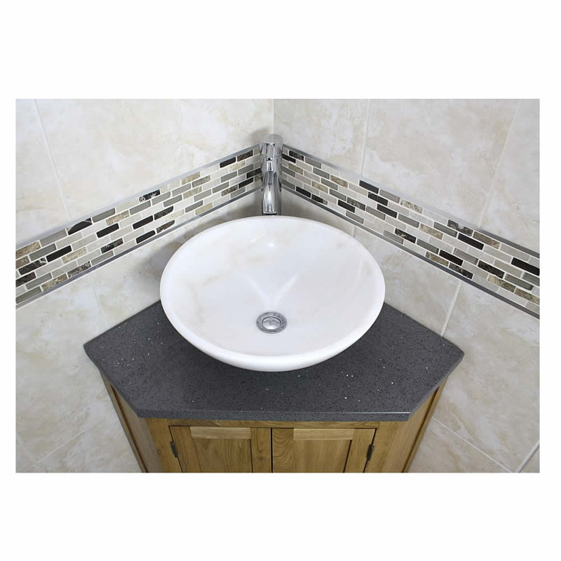 Delapena 550mm Single Bathroom Vanity with Vessel Stone Basin, White