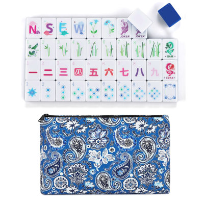 Ensemble de carreaux de luxe Mahjong américain bleu (160 pièces) 1,26 po Sac de voyage en acrylique et cachemire superposé par Sweet Jojo Designs