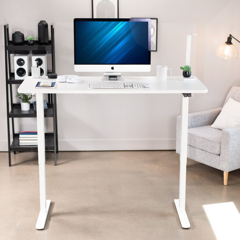 Adjustable White Electric Standing Desk with Cable Management, 60''x24''