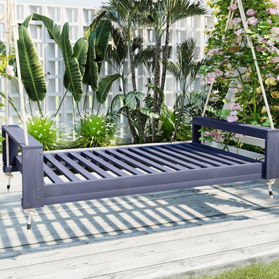 Lit simple à balançoire de véranda gris avec cadre en bois et cordes en chanvre, idéal pour la détente dans le jardin, le patio ou la cour, avec système de corde, limite de poids de 400 lb, conception spacieuse, charme rustique, 4 couleurs