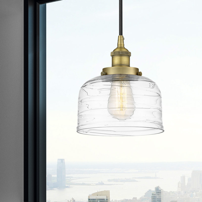 Luminaire suspendu en forme de cloche à 1 lumière Buckhall, H 9,5 po x l 8 po x P 8 po, Laiton brossé