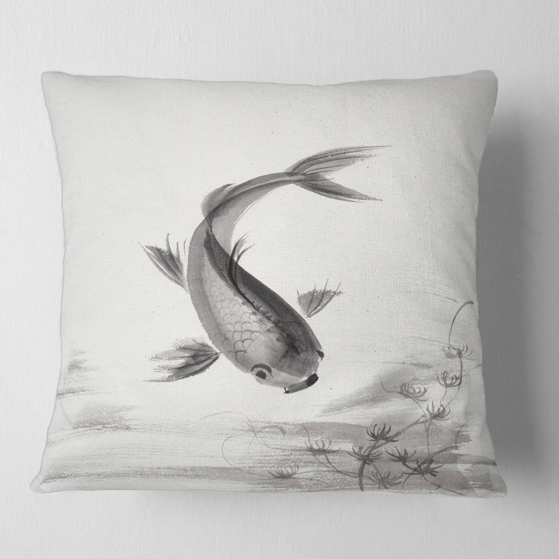 Coussin Monicolore Vintage Fish I - Imprimé nautique et côtier, 18" x 18"