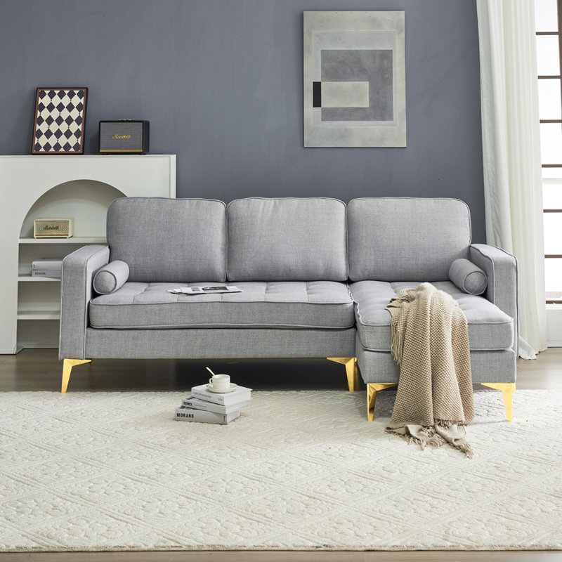Canapé modulaire rembourré 85,83 po, 100 % lin gris clair