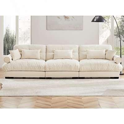 Boneless Extra Large Modern 3 Seat Sofa, Oversize Sofa With Waist Pillows And Throw Pillows