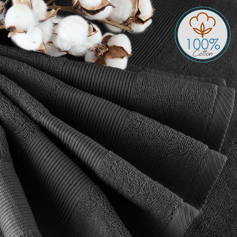 10 pièces 100% coton ultra doux et absorbant Danni-Lee , Noir, Ensemble de 4 serviettes de bain