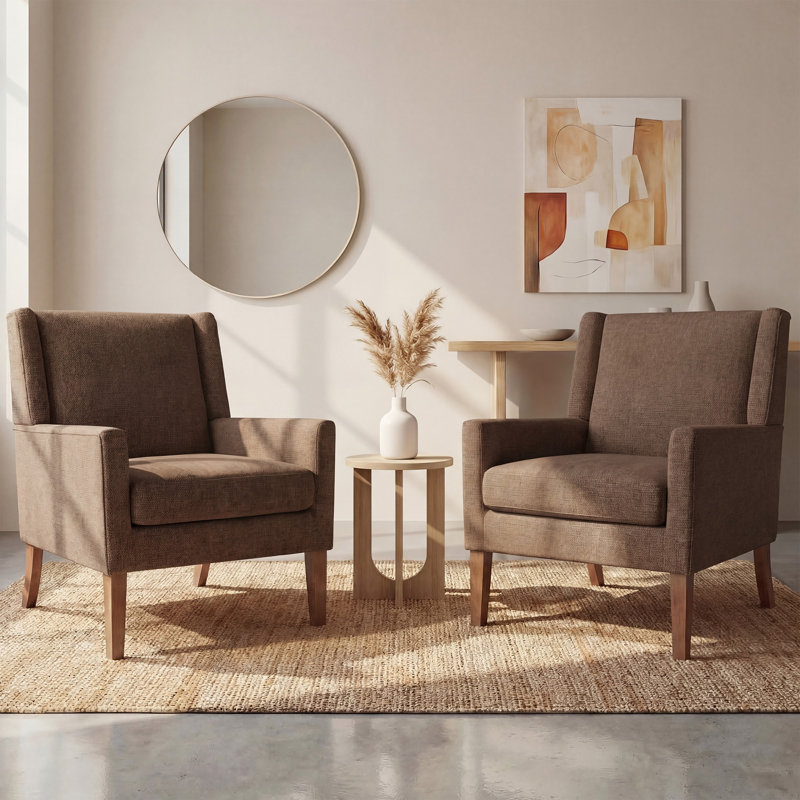 Fauteuil à oreilles Ayran, Tissu brun