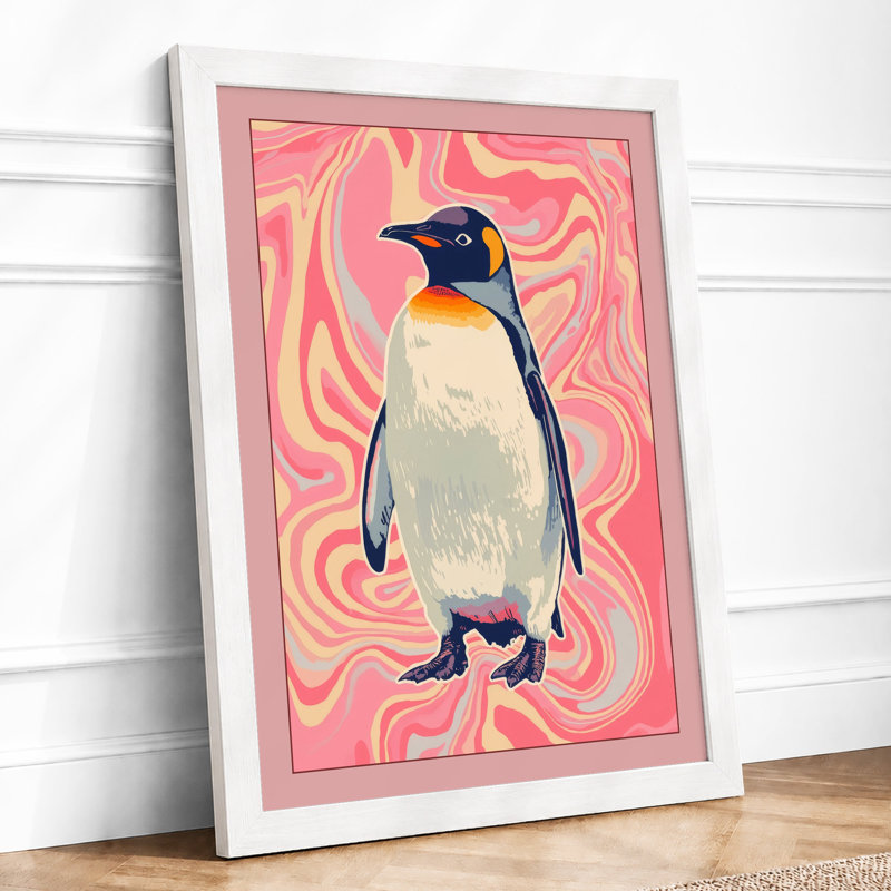 Penguin in Psychedelia Eclectic - Framed Print, A2 - 59.4 x 42.0 cm, White
