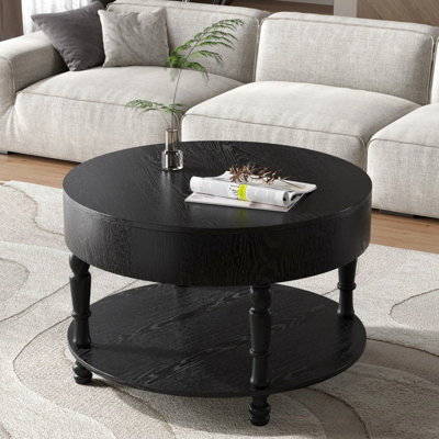 Table basse ronde avec rangement pour l'espace de vie principal, dimensions de 31,5 po, couvercle rabattable, livres à tablettes ouvertes, construction, finition laquée, double compartiment noir moderne et caché, réglable