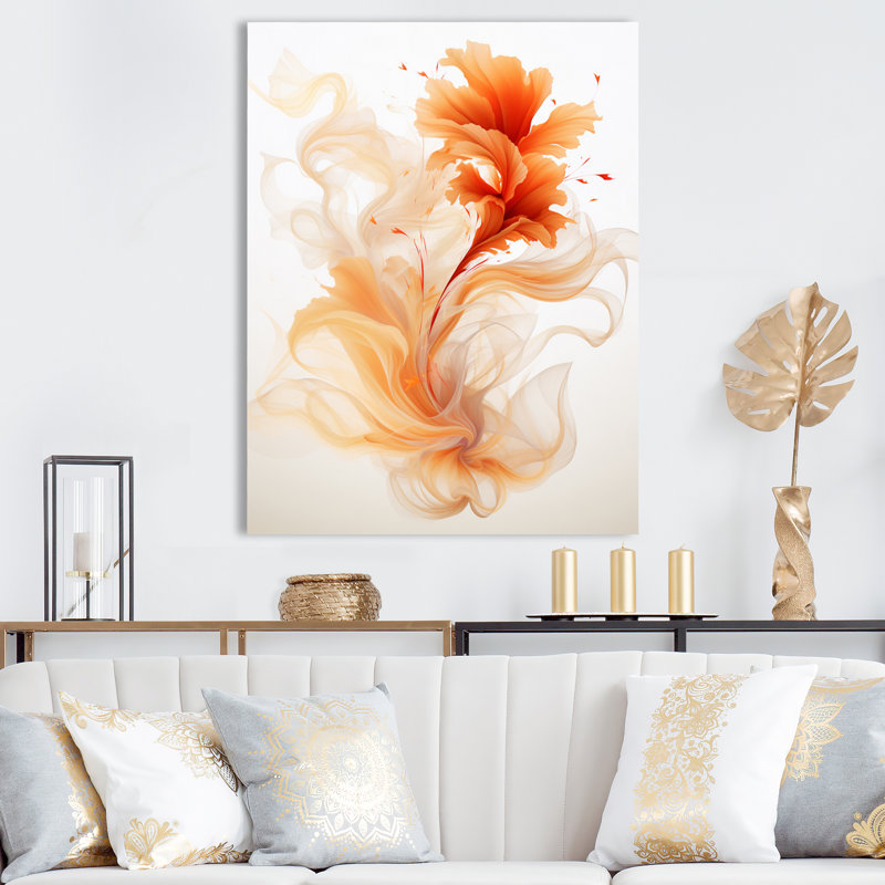 Watercolor Modern Floral In Orange - Abstract Encre liquide, impressions encadrées, H 32 po x l 24 po x P 1 po, Toile tendue