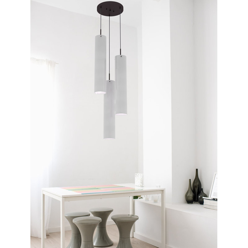 Luminaire suspendu d'intérieur en bronze antique à 6 lumières avec abat-jour cylindrique en acrylique blanc Jannon, Blanc