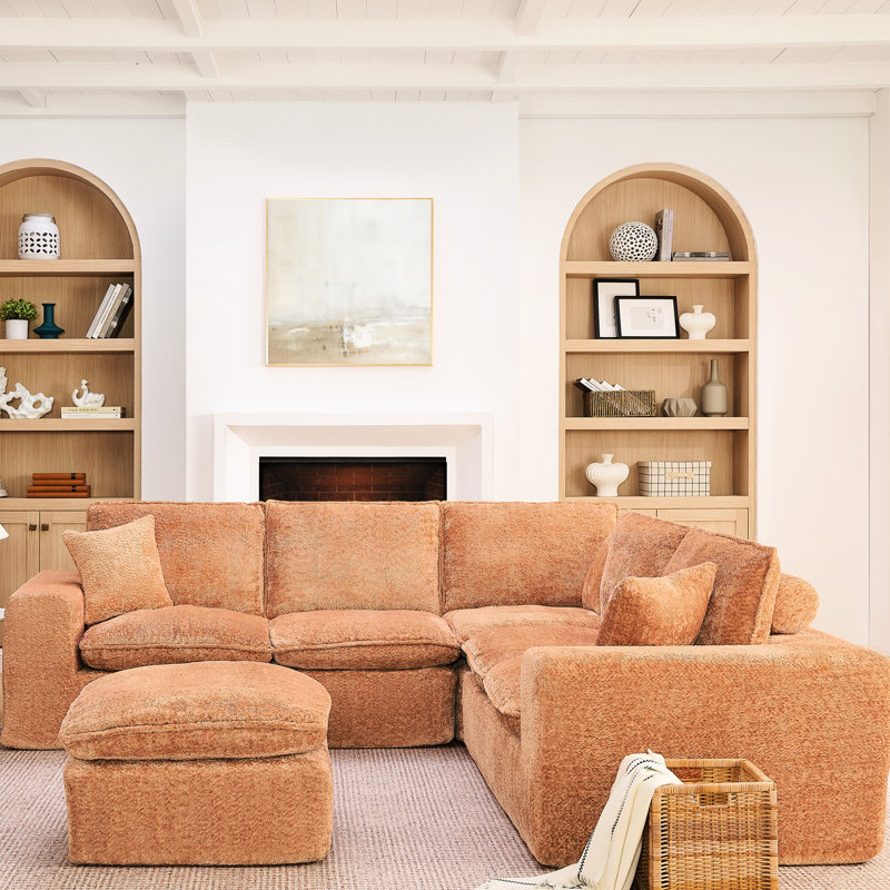 Canapé modulaire orange de 107 po avec méridienne Boucle