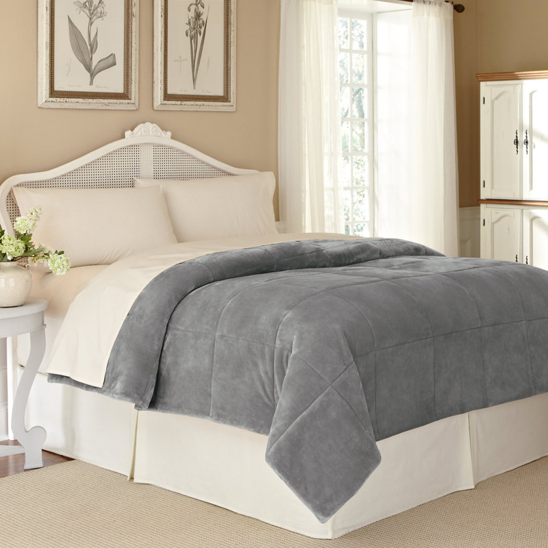 Vellux PlushLux Filled Blanket, Full/Queen, Gray