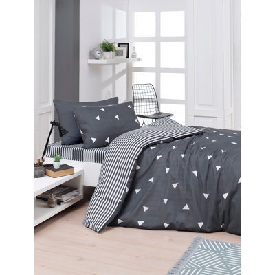 Elegant Single Quilt Cover Set, Grey & White, 63.0 x 86.6 inches Duvet Cover | 63.0 x 94.5 inches Flat Sheet | 19.7 x 27.6 inches Pillowcase | 65% Cotton / 35% Polyester, Machine Washable, Button Closure