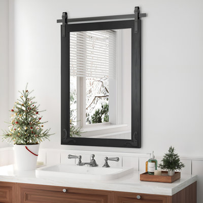 Miroir de salle de bain rectangulaire en bois avec supports en fer, 22 x 30 po
