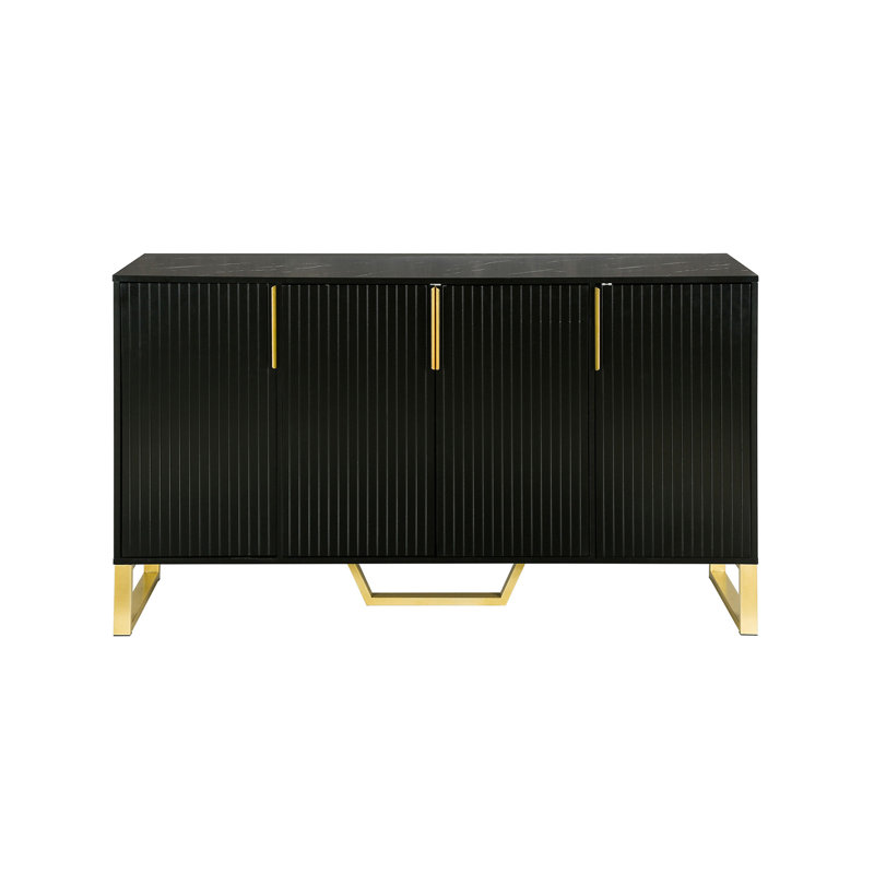 Armoire de cuisine moderne avec quatre portes, poignées et pieds en métal et tablettes réglables (noir), Noir