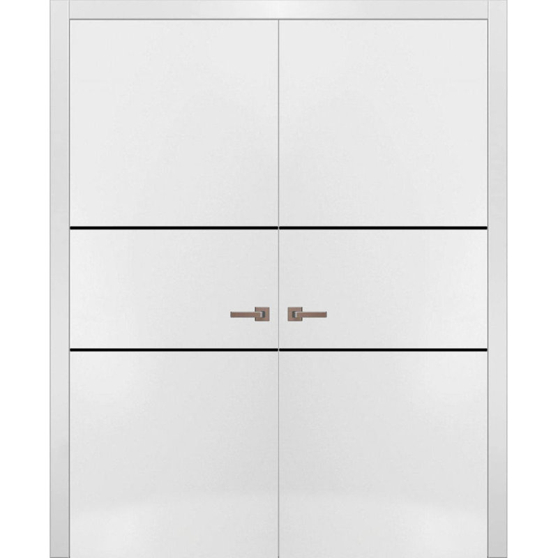 Portes françaises en bois massif massif, 48 po x 96 po, Satin blanc