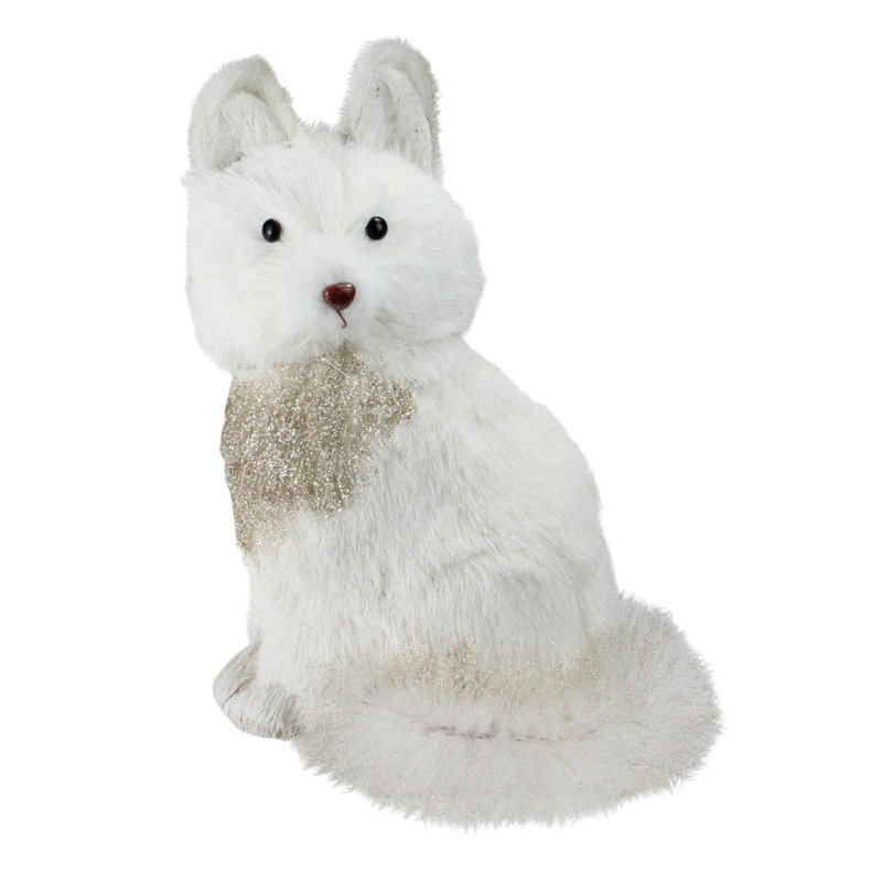 9.25" White Sisal Fox with Gold Glitter Christmas Figure