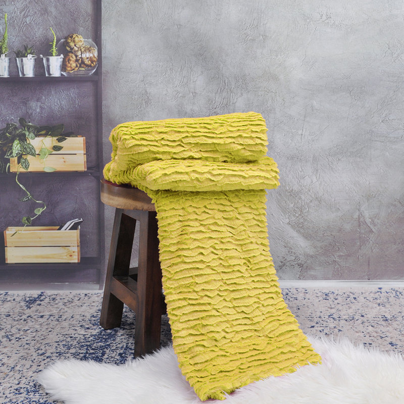 Knitted Throw Blanket, Lemon Curry Yellow