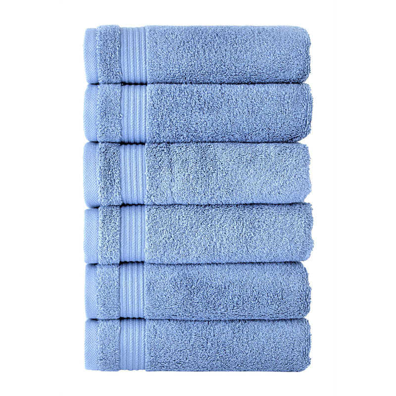 Shannan Turkish Cotton Hand Towels – Highly Absorbent, Quick Dry, Everyday Use, Set of 6, 16"x27", Blue