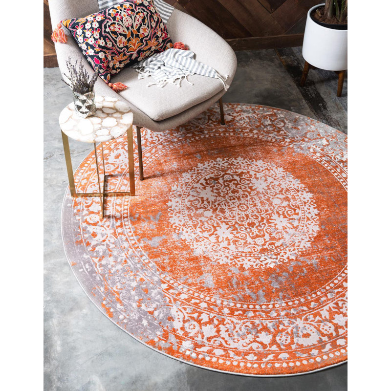 Malynn Oriental Area Rug, Orange, Round 6'1"
