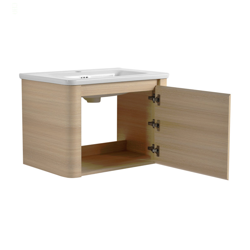 Meuble-lavabo mural 28 po avec lavabo en céramique et 1 porte à fermeture en douceur, emballage KD, contreplaqué, 28"