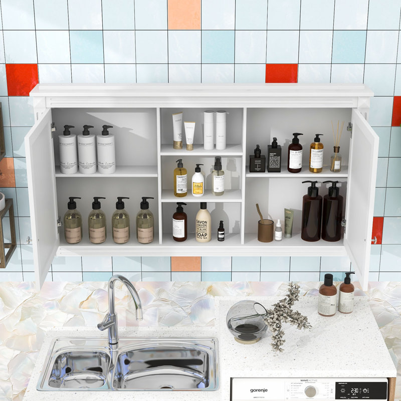 Armoire de salle de bain luxueuse avec miroirs haute définition, charnières à fermeture en douceur et tablettes, Blanc