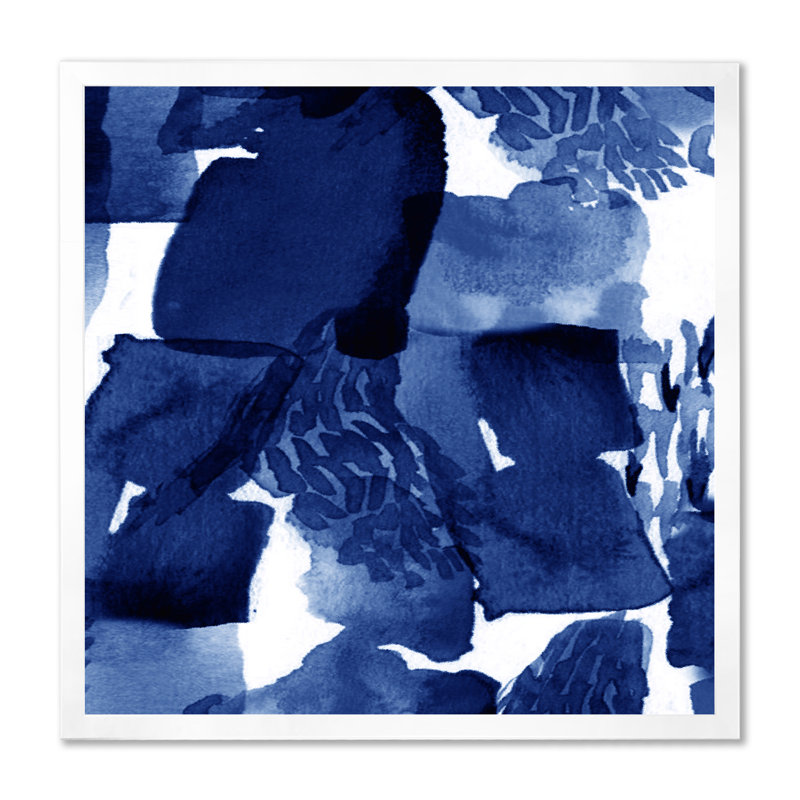 Impression abstraite sur toile bleu classique sur fond blanc I, H 30 po x l 30 po, Impression encadrée, Blanc