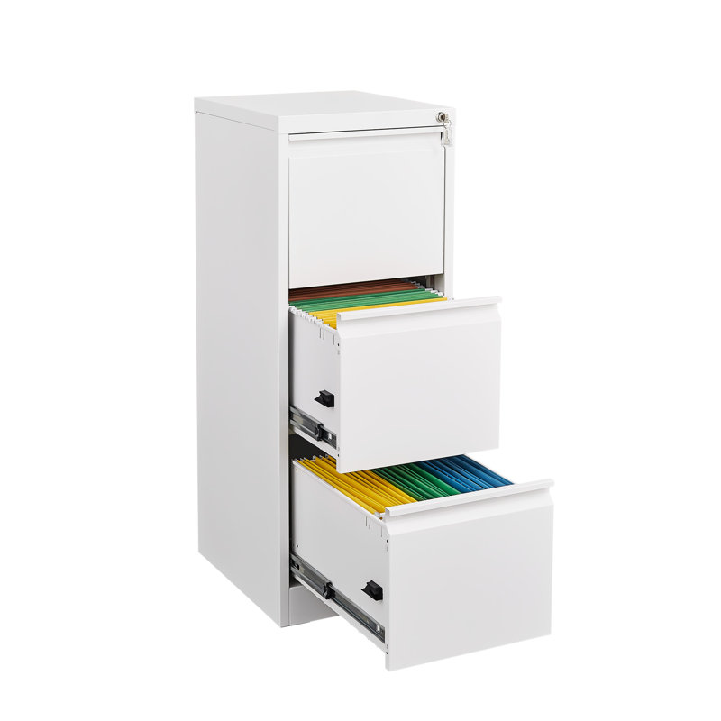 Vertical Metal File Cabinet, 3 Drawer Locked Storage, Scratch, White, Fits A4/legal/letter Size Documents Cabinet With Lock, Storage For Office/home, Dumping Feature, Accommodates Folders